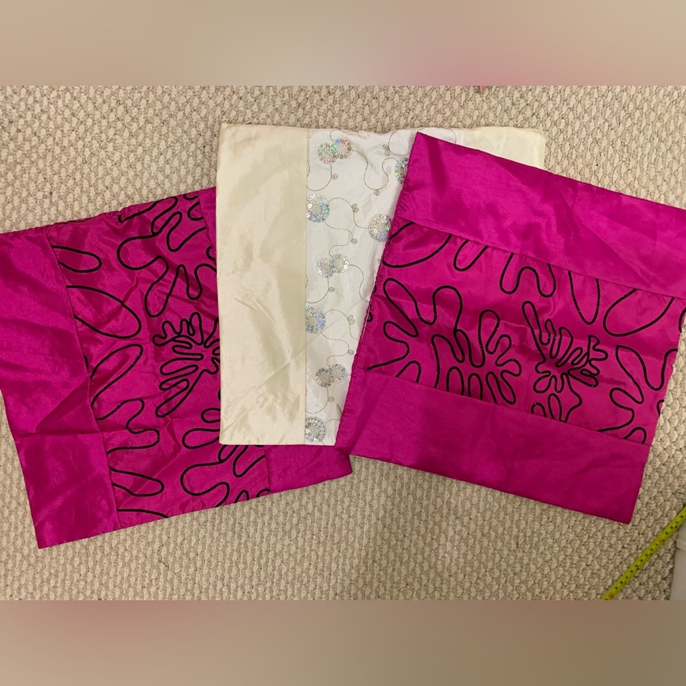 NWOT 2 Pink and 1 White Square Pillow Case 16”x 16.5” Covers Bundle